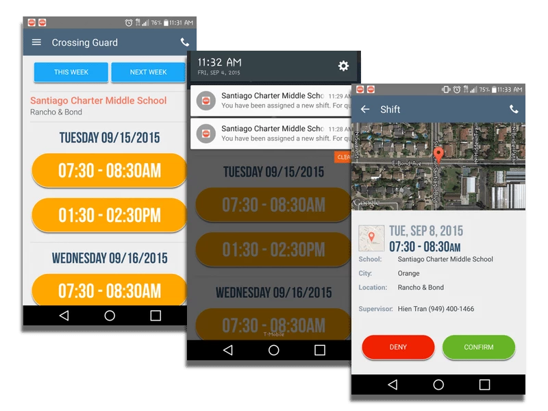 Crossing Guard Android App and Shift Management Software